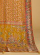 Mustard Yellow Embroidered Saree In Pashmina Silk